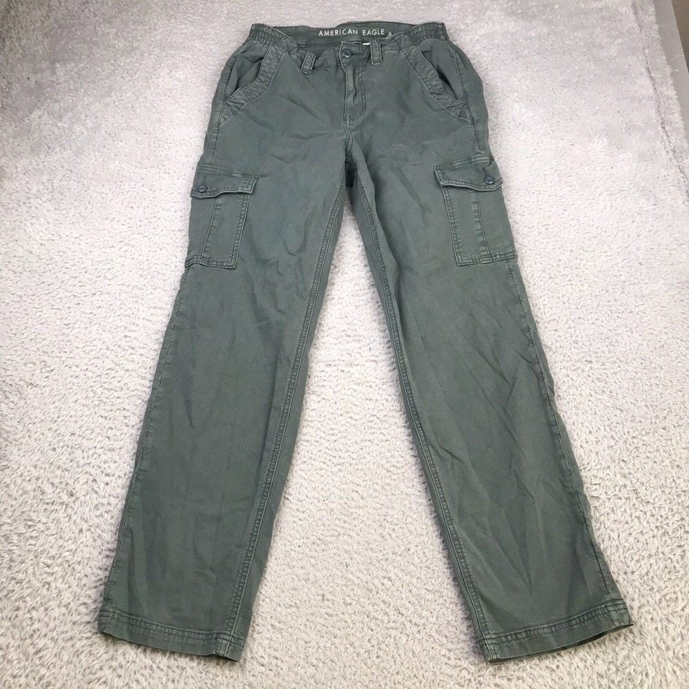 American Eagle Cargo Pants Womens 8R Green Canvas Straight Jeans‎ NEW